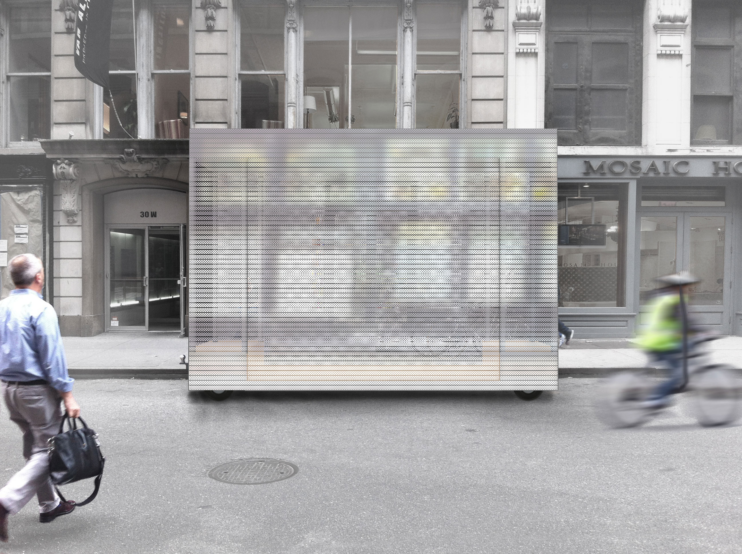 The street furniture, 1st screen of the project; image from the competition entry.