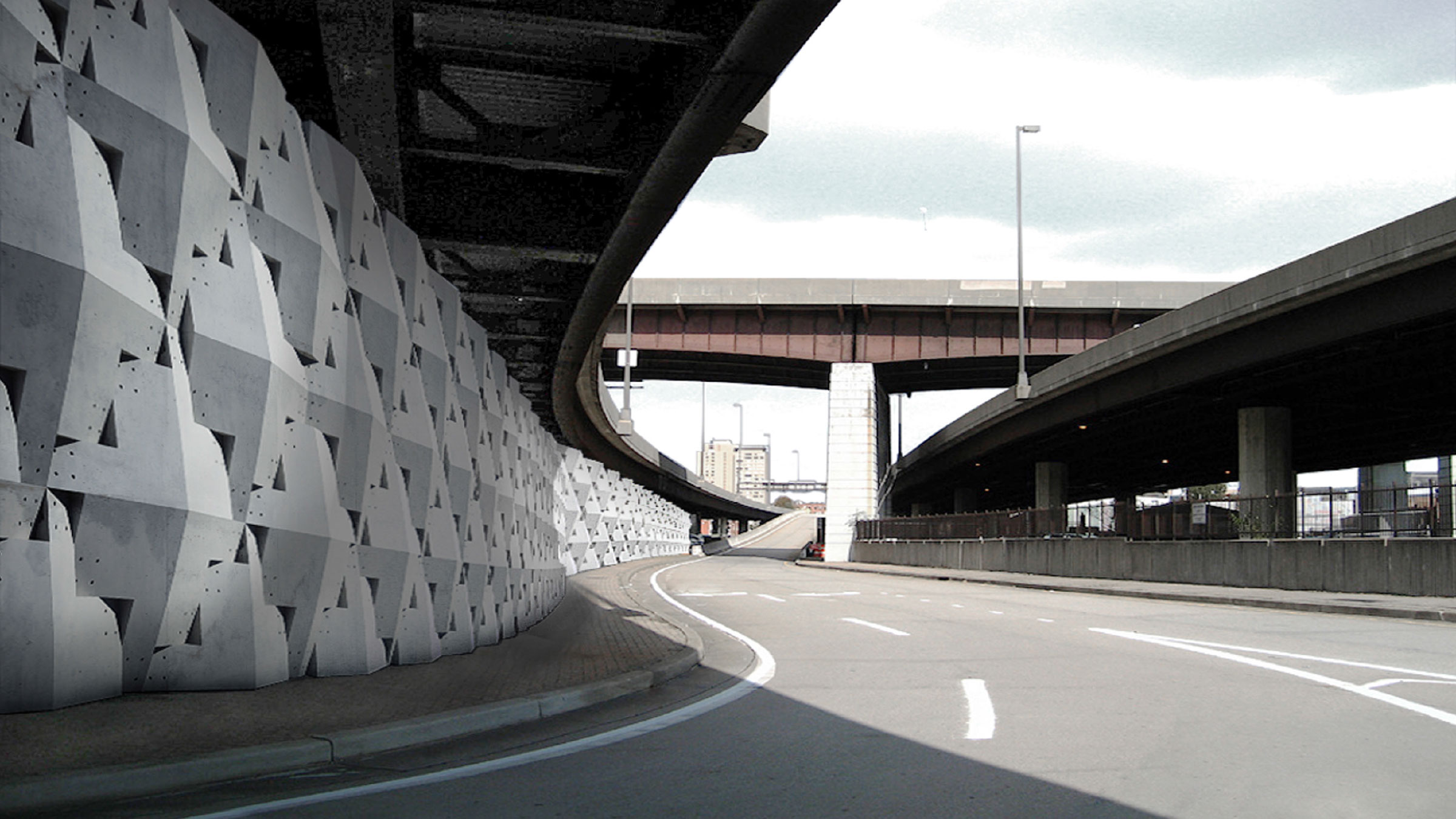 QuaDror, a system of geometric blocks stacked together to ultimately form construction barriers or canvas for artists.